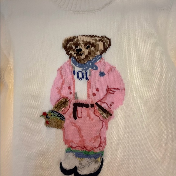 Ralph Lauren Cream Crewneck Sweater with Pink Bear Intarsia - Picture 2 of 6
